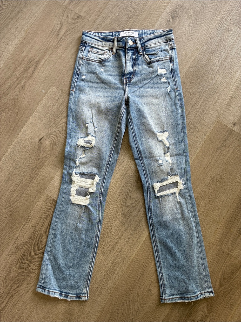 Lovervet Light Blue Distressed Straight Leg Jeans